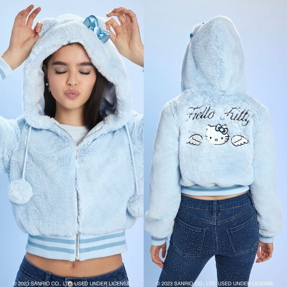 Forever21 X Hello Kitty Faux Fur Angel Zip-Up Hoodie